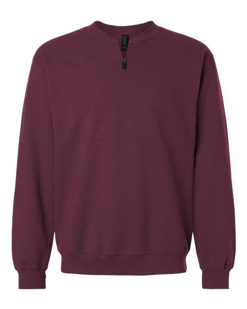 Unisex Softstyle® Midweight 1/4 Zip Sweatshirt - Maroon Front