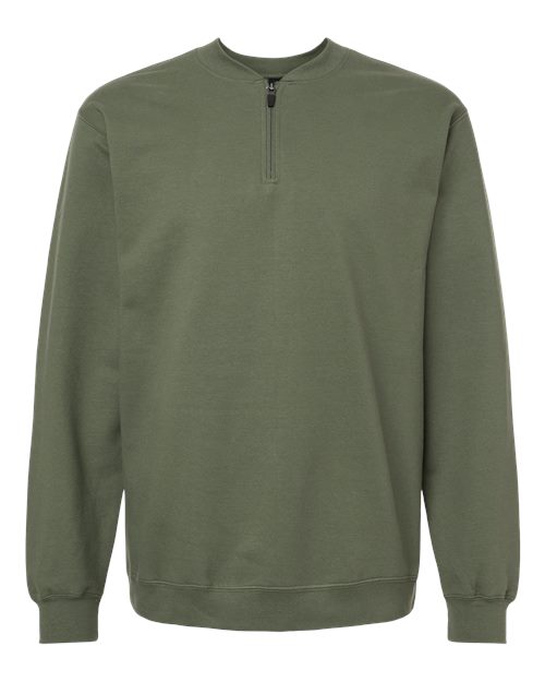 Unisex Softstyle® Midweight 1/4 Zip Sweatshirt - Military Green Front