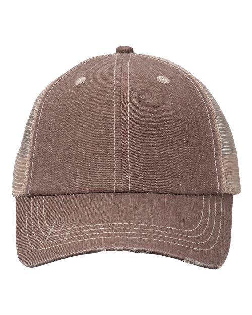 Contrast Stitch Cap - Brown/ Khaki Front
