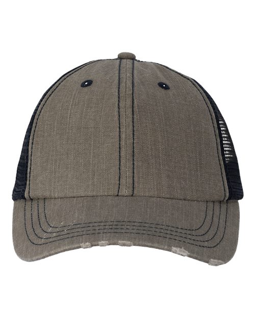 Contrast Stitch Cap - Olive Green/ Navy Front