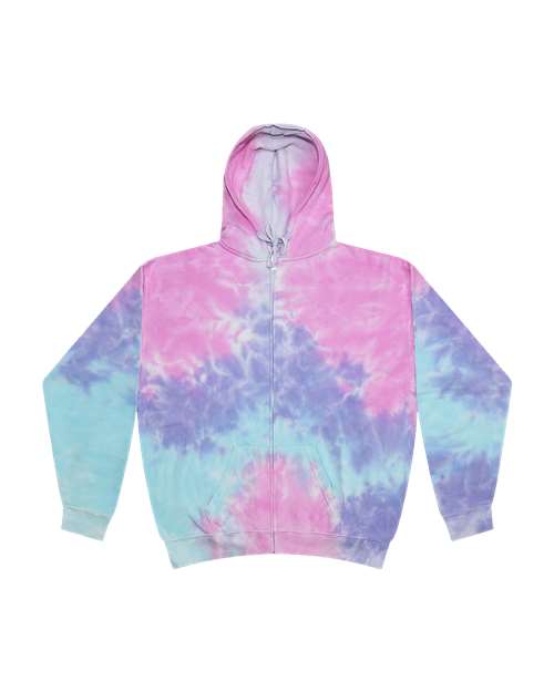 Unisex Tie-Dyed Full-Zip Hooded Sweatshirt - Cotton Candy Front