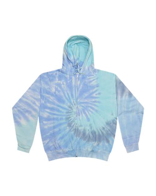 Unisex Tie-Dyed Full-Zip Hooded Sweatshirt - Lagoon Front