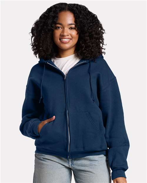 Unisex Rugged Full-Zip Hooded Sweatshirt - Washed Navy Front