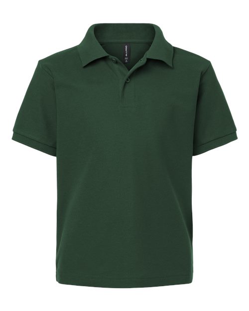 Youth Pique Polo - Forest Green Front