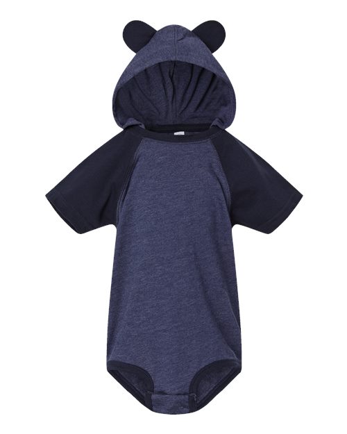 Infant Fine Jersey Raglan Bodysuit with Hood & Ears - Vintage True Navy/ Navy Front