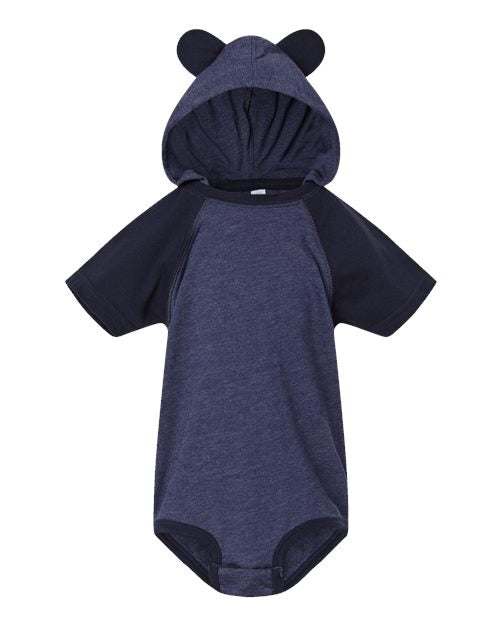 Rabbit Skins Infant Fine Jersey Raglan Bodysuit with Hood & Ears - Vintage True Navy/ Navy Front