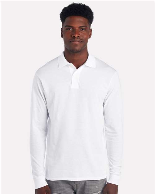 Men's Dri-Power® Long Sleeve Polo - White Front