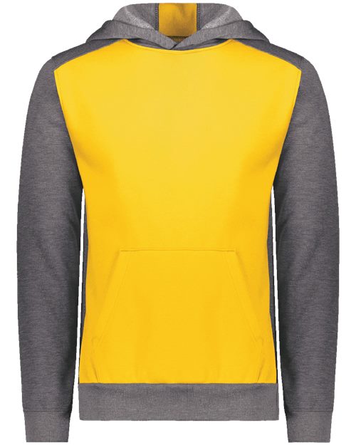Youth Eco Revive™ Three-Season Triblend Fleece Hooded Sweatshirt - Carbon Heather/ Black Front