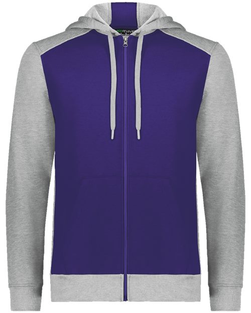 Unisex Eco Revive™ Three-Season Triblend Fleece Full-Zip Hooded Sweatshirt - Carbon Heather/ Black Front