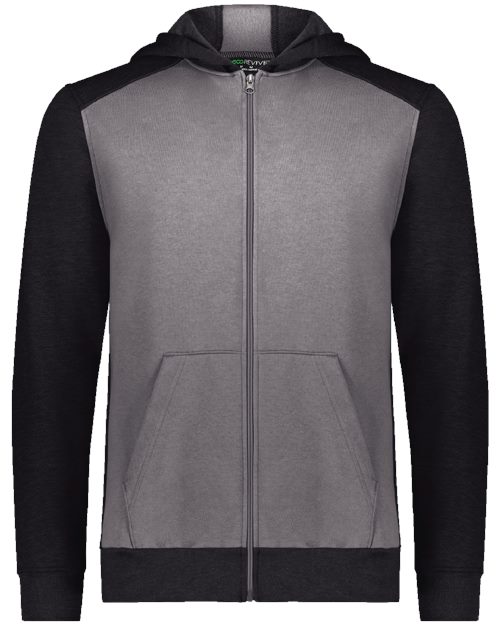 Youth Eco Revive™ Three-Season Triblend Fleece Full-Zip Hooded Sweatshirt - Columbia Blue/ Carbon Heather Front