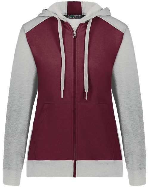 Women's Eco Revive™ Three-Season Triblend Fleece Full-Zip Hooded Sweatshirt - Carbon Heather/ Black Front