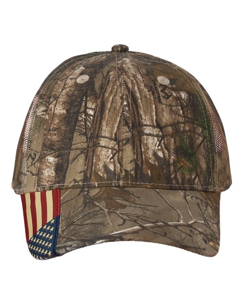 Camo Woven USA Flag Mesh Cap - Xtra/ Xtra/ USA Flag Mesh Front