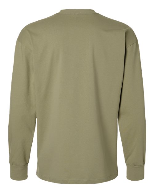 Unisex Heavyweight Long Sleeve T-Shirt - Light Olive Back