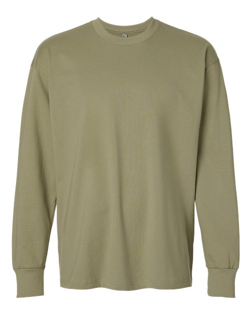 Unisex Heavyweight Long Sleeve T-Shirt - Light Olive Front