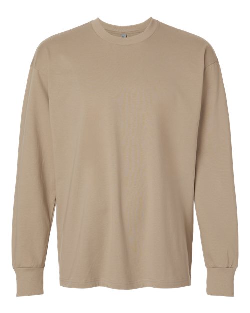 Unisex Heavyweight Long Sleeve T-Shirt - Tan Front