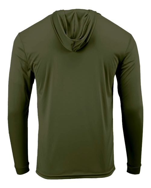 Unisex Bahama Performance Hooded Long Sleeve T-Shirt - Olive Green Back