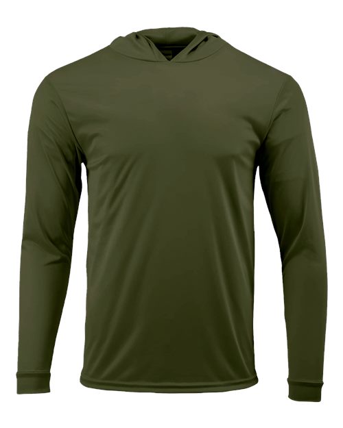 Unisex Bahama Performance Hooded Long Sleeve T-Shirt - Olive Green Front