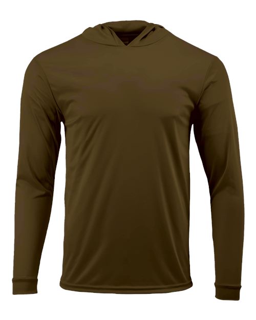 Unisex Bahama Performance Hooded Long Sleeve T-Shirt - Woodland Brown Front