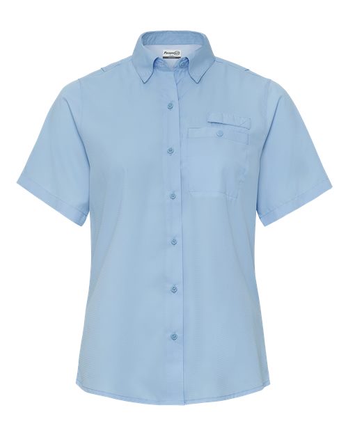 Women's Hatteras Performance Short Sleeve Fishing Shirt - Blue Mist Front