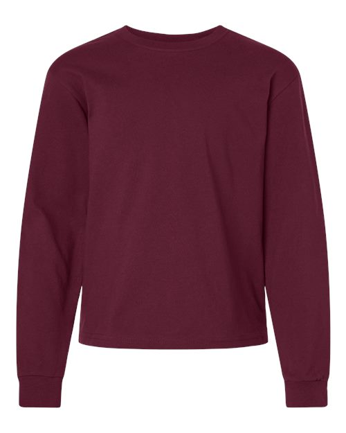 Youth 6oz. Heavyweight Long Sleeve Tee - Maroon Front