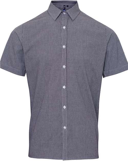 Men's Microcheck Gingham Cotton Shirt - Black/ White Front