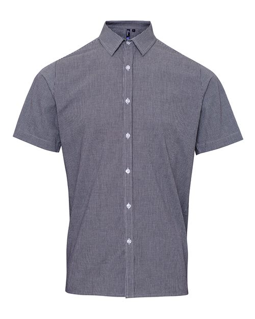 Artisan Collection by Reprime Men's Microcheck Gingham Cotton Shirt - Black/ White Front
