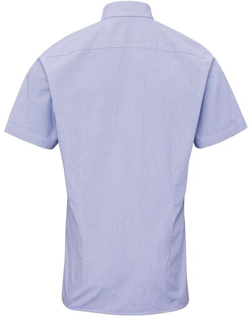 Men's Microcheck Gingham Cotton Shirt - Light Blue/ White Back