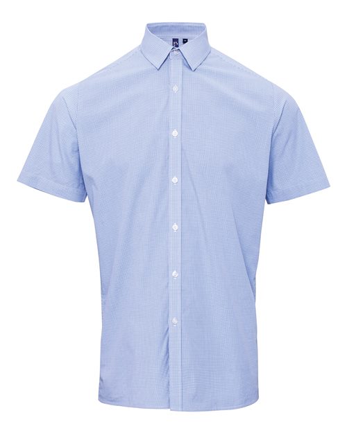 Artisan Collection by Reprime Men's Microcheck Gingham Cotton Shirt - Light Blue/ White Front