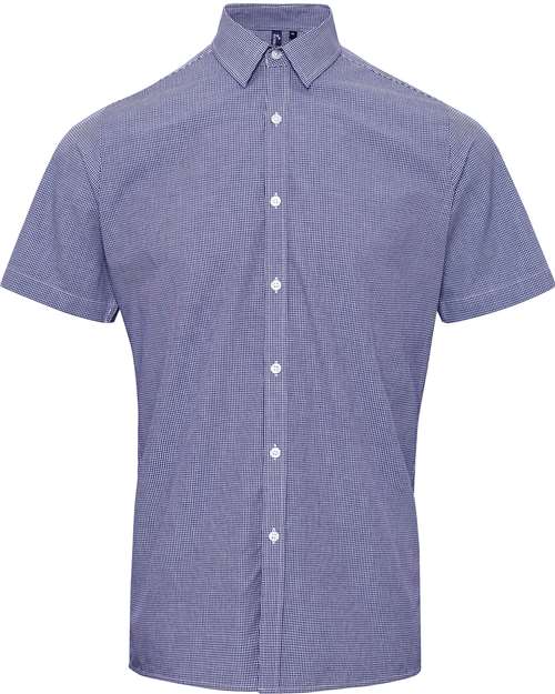 Men's Microcheck Gingham Cotton Shirt - Navy/ White Front