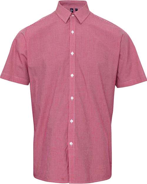 Men's Microcheck Gingham Cotton Shirt - Red/ White Front