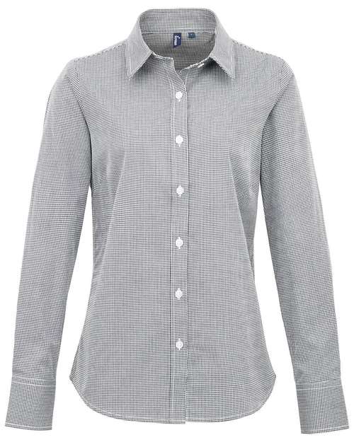 Women's Microcheck Gingham Cotton Shirt - Black/ White Front