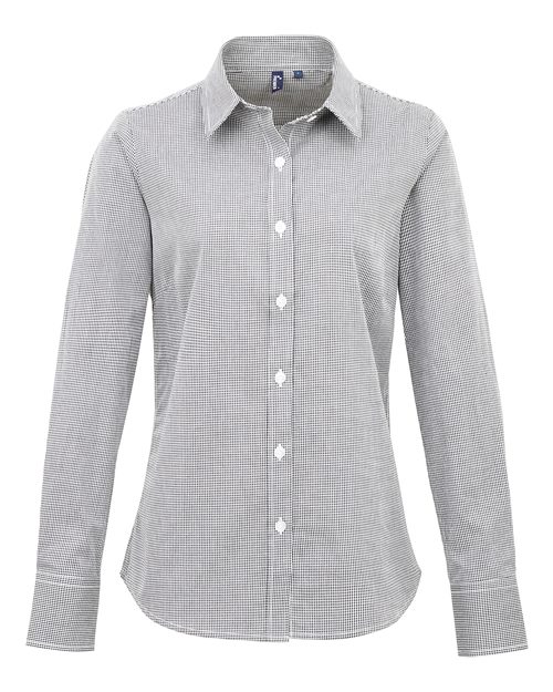 Artisan Collection by Reprime Women's Microcheck Gingham Cotton Shirt - Black/ White Front