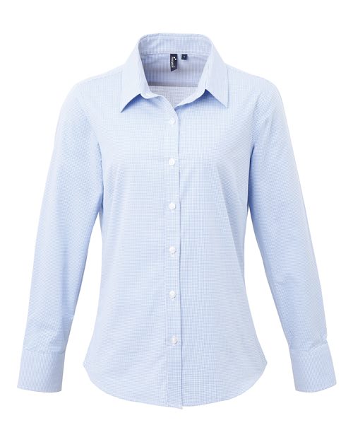 Artisan Collection by Reprime Women's Microcheck Gingham Cotton Shirt - Light Blue/ White Front