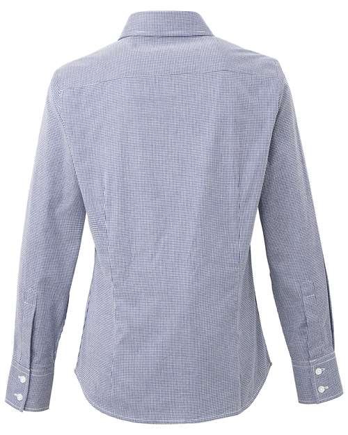 Women's Microcheck Gingham Cotton Shirt - Navy/ White Back