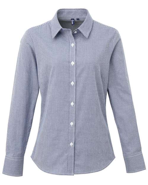 Women's Microcheck Gingham Cotton Shirt - Navy/ White Front
