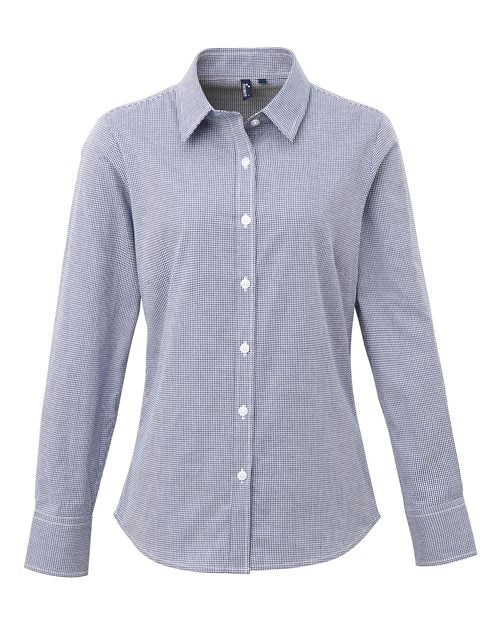 Artisan Collection by Reprime Women's Microcheck Gingham Cotton Shirt - Navy/ White Front