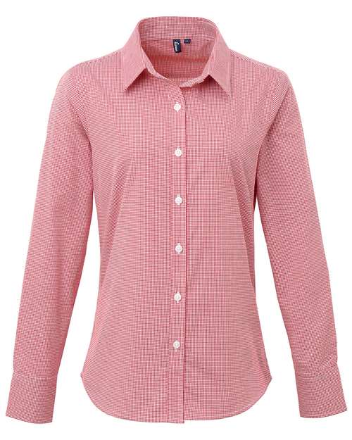 Women's Microcheck Gingham Cotton Shirt - Red/ White Front