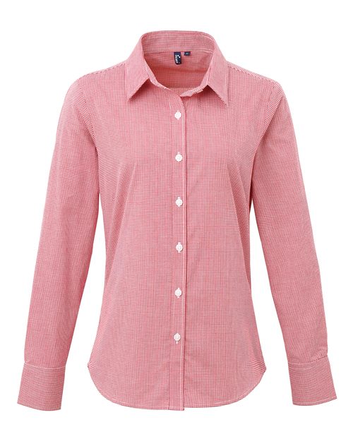 Artisan Collection by Reprime Women's Microcheck Gingham Cotton Shirt - Red/ White Front