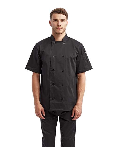 Unisex Short Sleeve Recycled Chef Coat - Black Front