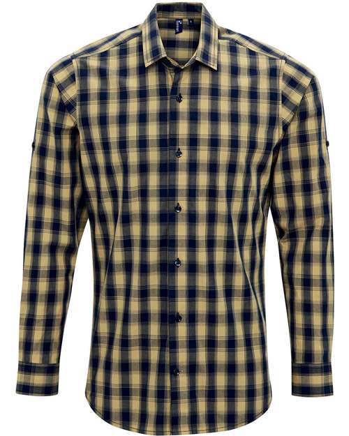 Men's Mulligan Check Cotton Shirt - Camel/ Navy Front