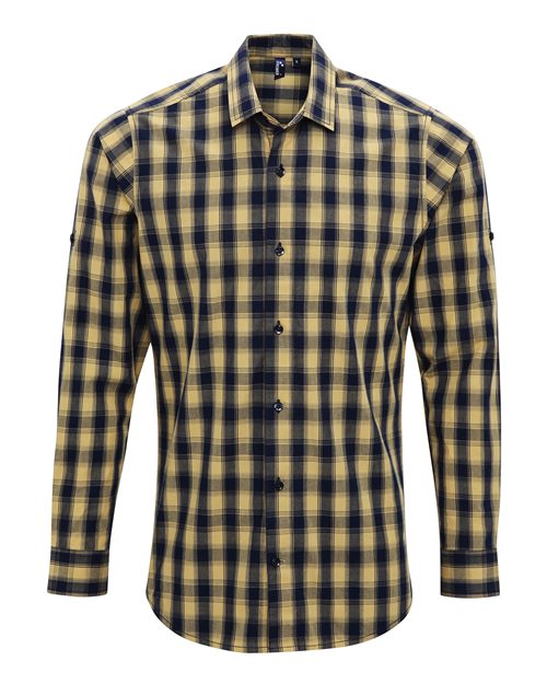 Artisan Collection by Reprime Men's Mulligan Check Cotton Shirt - Camel/ Navy Front