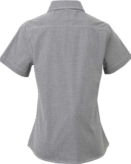 Women's Microcheck Gingham Short Sleeve Cotton Dress Shirt - Black/ White Back