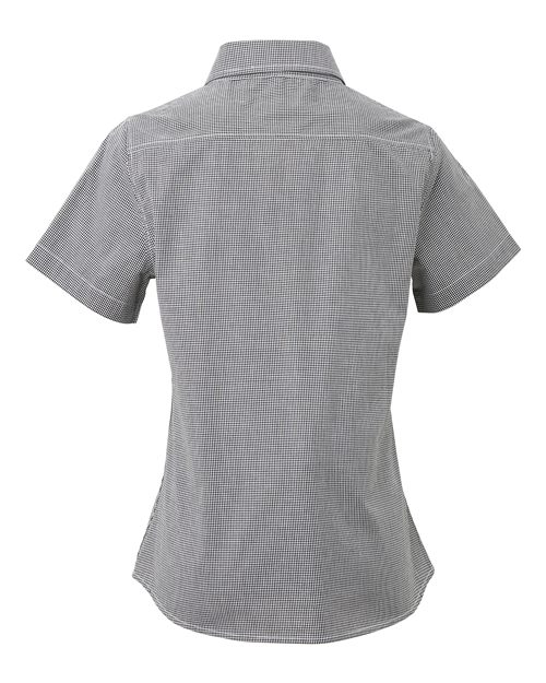 Artisan Collection by Reprime Women's Microcheck Gingham Short Sleeve Cotton Dress Shirt - Back