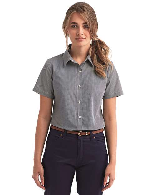 Artisan Collection by Reprime Women's Microcheck Gingham Short Sleeve Cotton Dress Shirt - Model Front