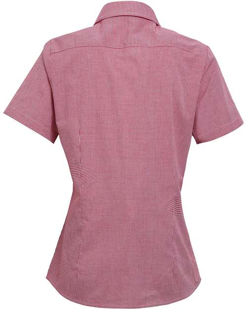 Women's Microcheck Gingham Short Sleeve Cotton Dress Shirt - Red/ White Back