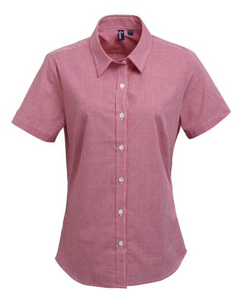 Artisan Collection by Reprime Women's Microcheck Gingham Short Sleeve Cotton Dress Shirt - Red/ White Front