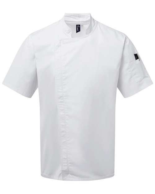 Unisex Zip-Close Short Sleeve Chef's Coat - White Front