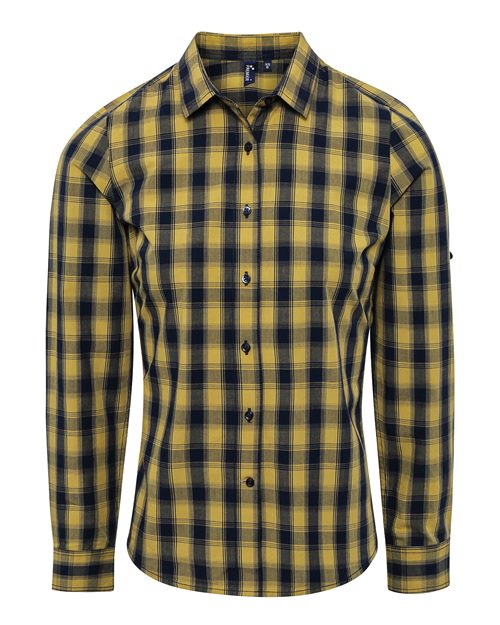 Artisan Collection by Reprime Women's Mulligan Check Cotton Dress Shirt - Camel/ Navy Front