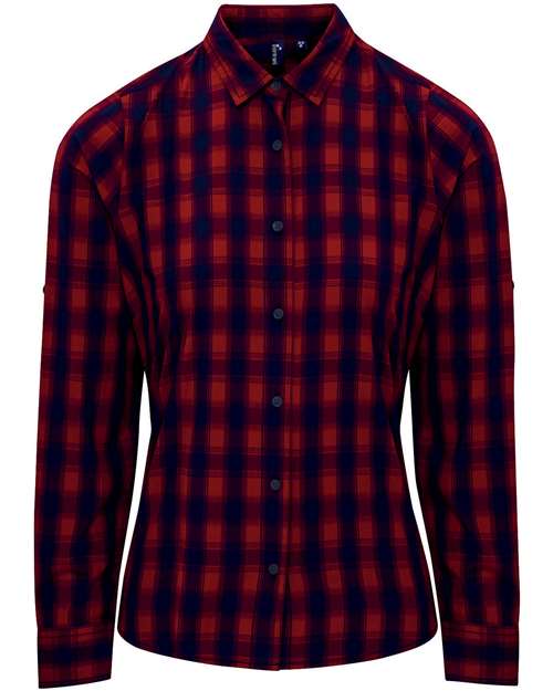 Women's Mulligan Check Cotton Dress Shirt - Red/ Navy Front