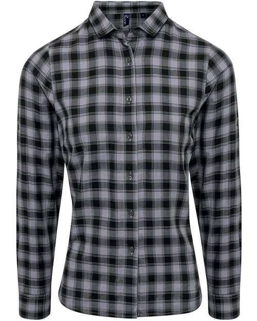 Women's Mulligan Check Cotton Dress Shirt - Steel/ Black Front